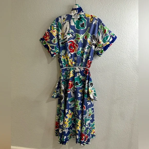 Vintage Melissa Lane Floral Dress 100% Cotton Multicolor Size 14 - Picture 8 of 12